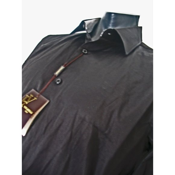 Vitarelli Men's Button Down -Size Large 16.5 Solid Black, Flip Cuffs NEW Italy - Picture 8 of 8